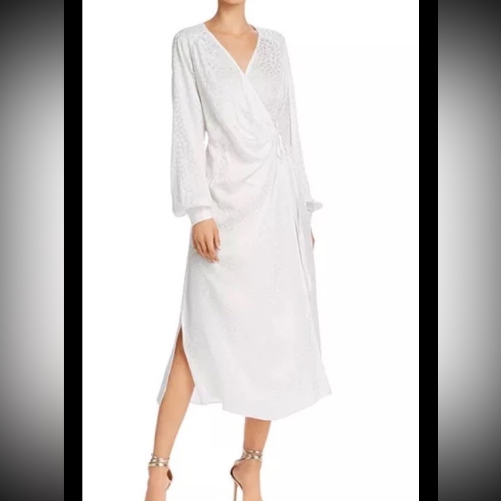 Art Dealer. Michelle Cheetah Print Wrap Midi Satin Dress In White Size S